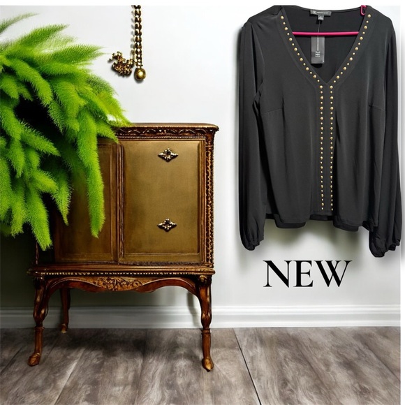 INC International Concepts Black Top with Gold Studs - Picture 1 of 12